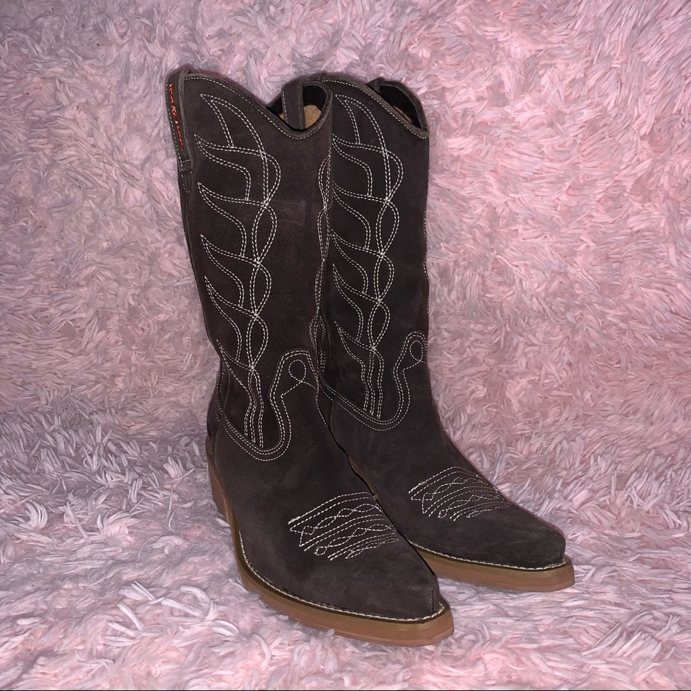 Dark Brown Embroidered Cowgirl Boots